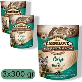 Set de hrană umedă CARNILOVE, Pentru caini, Cu crap si morcov negru, 300 g, 3 buc
