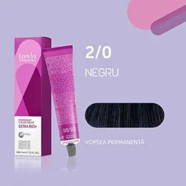 Профессиональная крем-краска для волос LONDA PROFESSIONAL Londacolor Permanent, стойкая, оттенок 2/0 черный, 60 мл
