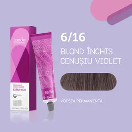 Профессиональная крем-краска для волос LONDA PROFESSIONAL Londacolor Permanent, стойкая, оттенок 6/16 темный блонд пепельно-фиолетовый, 60 мл