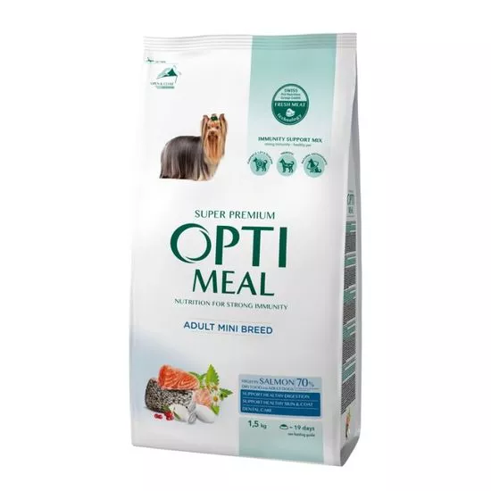 Hrana OPTIMEAL Super Premium, pentru caini adulti de rase mici, uscata, somon, 1.5 kg