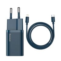 Încărcător Baseus Super Si Quick Charger Type-C, PD3.0, 20W, (With Baseus Cable Type-C to Lightning 1m), Blue