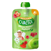 Piure Маленькое счастье, din mere, zmeura si capsuni, 6+, 90 g