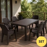 Set Masa ratan 90x150 cm (fara sticla), 1 buc + scaune Babel, 6 buc