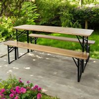 Set mobilier pentru gradina lemn/metal, 3 piese: masa 180X50XH76cm si 2 banci 180X25XH46cm