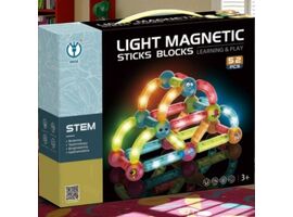 Joc educativ de constructie cu bile si bete magnetice cu lumini Magnetic Blocks, ZJA354906, 52 elemente