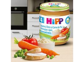 Piure HIPP Meniu cu carne, Legume cu orez si carne de pui, de la 4 luni, 125 g