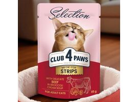 Hrana umeda CLUB 4 PAWS Premium Selection, pentru pisici adulte, fasii de vita in supa crema de broccoli, 85g