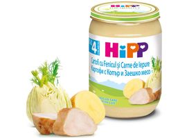 Piure HIPP Meniu cu carne, Cartofi cu fenicul si carne de iepure, de la 4 luni, 190 g