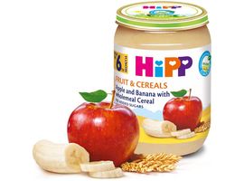 Piure HiPP Fructe & Cereale, Mar - banan cu cereale integrale, de la 6 luni, 190 g