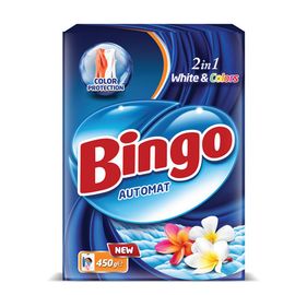 Сухой стиральный порошок BINGO 2в1, универсальный, автоматическая стирка, 450 гр