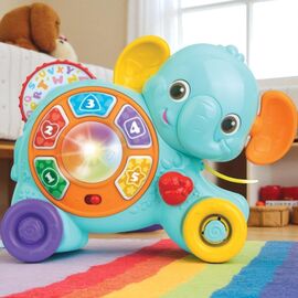 Jucarie elefant WINFUN, interactiva, cu sfoara de tras, sunete si lumini, engleza