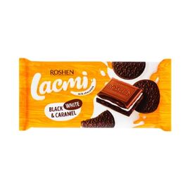 Шоколад ROSHEN Lacmi Black, White&Caramel, молочный с карамелью и печеньем с какао, 100 г