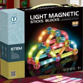 Joc educativ de constructie cu bile si bete magnetice cu lumini Magnetic Blocks, ZJA354906, 52 elemente