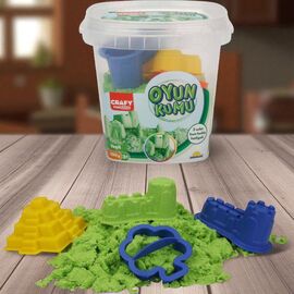 Caldarusa cu nisip kinetic CRAFY FUN SAND, culoare verde, 3 forme incluse, 350 g