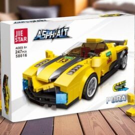 Конструктор Желтая машинка JIE STAR 58016, с откатным механизмом, ZJA351125, 247 элементов