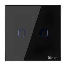 Intrerupator Wi-Fi SONOFF TX Series, 2 butoane, (cu fir neutru), Negru