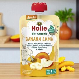 Пюре HOLLE Banana Lama, яблоко, банана, манго, абрикос, 6мес+, 100г