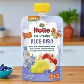 Пюре HOLLE Blue Bird яблоко, груша, черника, овсянка, 6мес+, 100г
