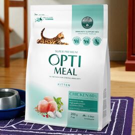 Hrana uscata OPTIMEAL Super Premium pentru pisoi, pui, 200g.