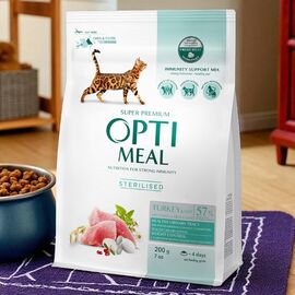 Hrana uscata OPTIMEAL Super Premium pentru pisici sterilizate, curcan si ovaz, 200g