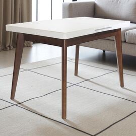 Раскладной стол DECOPRIM PLUS MG-A06, 120/150x70, White Glass+Brown Legs