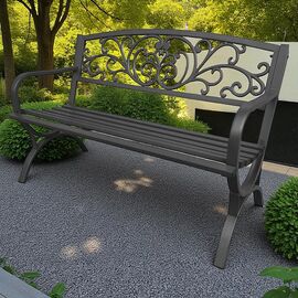 Bancă de grădină JUMI, 127 cm, Cu model floral, Negru, OM-968004