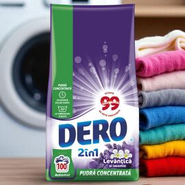 Detergent pudră uscat DERO Automat 2in1 Levantica si Iasomie, 100 spalari, 7.5 kg