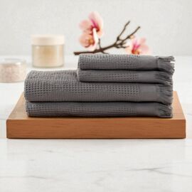 Prosop BUMBACEL Waffle Andrea, de vafe, gri, 1 buc, 100x150 cm