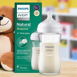 Biberon AVENT, din sticla, tetina din silicon, 1+ luni, 240 ml
