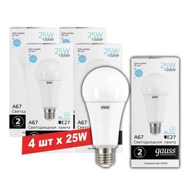 Bec LED GAUSS Elementary A60, 25W/E27/6500K/2150lm/IP20/1/10/50, 4buc
