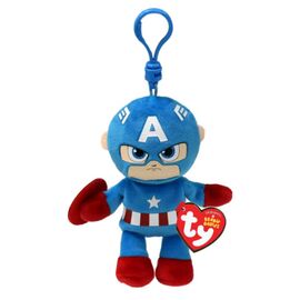 Breloc TY Captain America, 12 cm, (Beanie Babies clip)