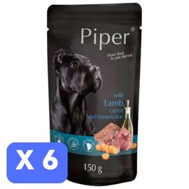Набор Влажный корм PIPER Adult для взрослых собак, ягненок, морковь и коричневый рис, 150 г х 6 шт