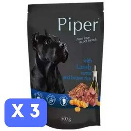 Набор Влажный корм PIPER Adult для взрослых собак, ягненок, морковь и коричневый рис, 500 г х 3 шт