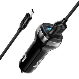Încărcător auto HOCO, cu cablu Micro-USB, 2xUSB, 2,4 A, Z40, Negru