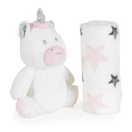 Paturica cu jucarie Moni Unicorn Stars, 90x75 cm