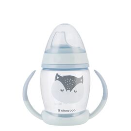 Cana cu tetina din silicon Kikkaboo Happy Face, Blue, 200 ml