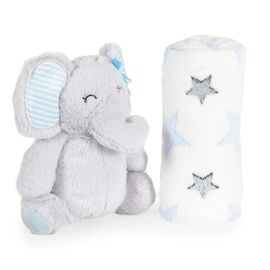 Paturica cu jucarie Moni Elefant, 90x75 cm, Blue
