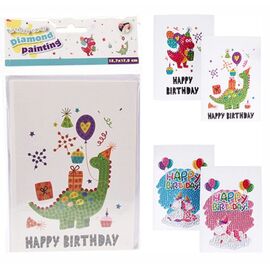 Set creativ pentru broderie cu diamante "Dinozaur/Unicorn", 2 carti postale, 2 plicuri, 13X18 cm