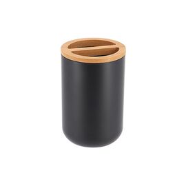 Pahar pentru periute de dinti Tendance Kanta, capac bambus, negru