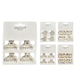 Set de agrafe pentru par ELEGANZA "Perle", plastic, 4х3 cm, 4 buc