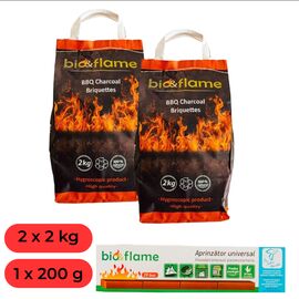 Set BIO&FLAME: aprinzator 200 g + carbune brichetat 2 kg, 2 buc