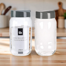 Borcan de sticla cu capac din plastic EH, 1l, 18 cm