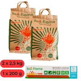 Set BIO&FLAME: aprinzator 200 g + carbune din lemn 2.5 kg, 2 buc