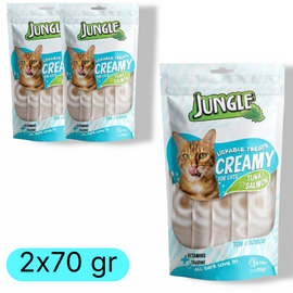 Набор лакомств JUNGLE, Кремовое, Тунец и лосось, Для кошек, 70 гр, 2 шт