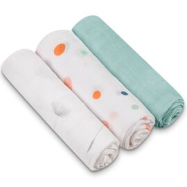 Set 3 scutece multifunctionale LIONELO Dot din bambus, 70x70 cm