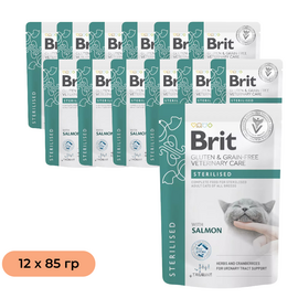 Set BRIT GF VD hrană umedă pentru pisici Sterilised, cu somon, 85 g, 12 buc