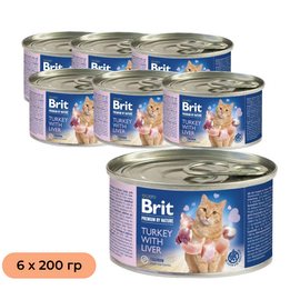 Set BRIT Premium by Nature hrană umedă pentru pisici, cu curcan și ficat, 200 g, 6 buc