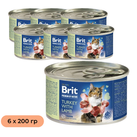 Seturi BRIT Premium by Nature hrană umedă pentru pisici, cu curcan și miel, 200 g, 6 buc