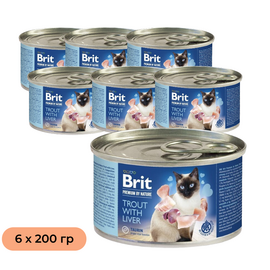 Set BRIT Premium by Nature hrană umedă pentru pisici, cu păstrăv și ficat, 200 g, 6 buc