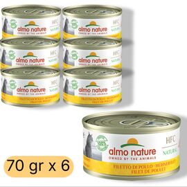 Set hrana umeda ALMO NATURE HFC Natural, Pentru pisici adulte, Cu file de pui, 70 gr, 6 buc